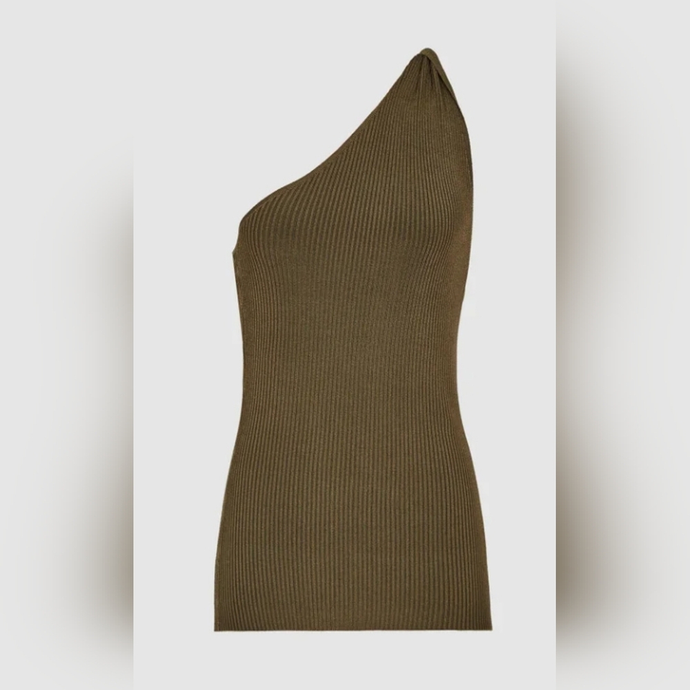 Reiss Olive One-Shoulder Ribbed Tank Top - Picture 8 of 9